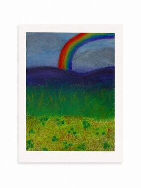 Original Pastel Rainbow Landscape Art Small Painting Cottagecore Wall Decor